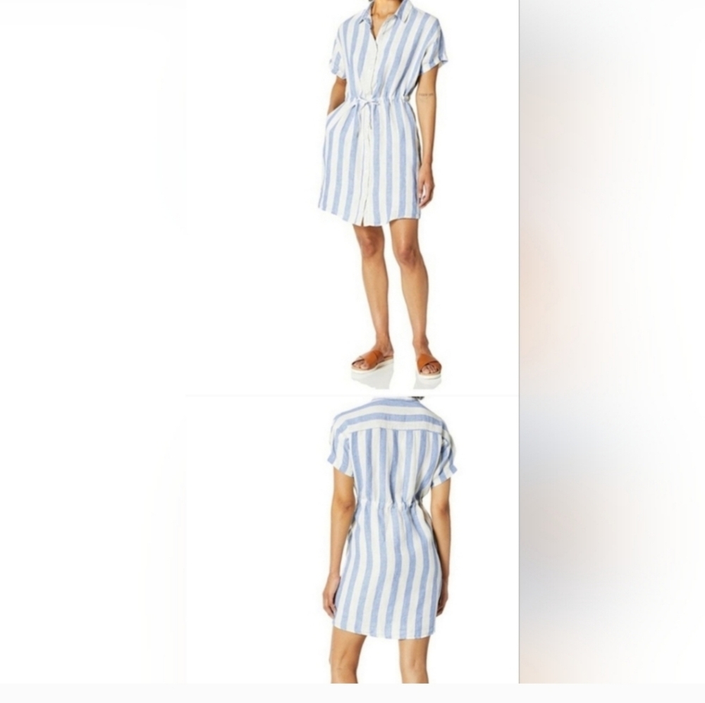 Blanknyc 100% Linen Blue and White Shirt Dress Size M